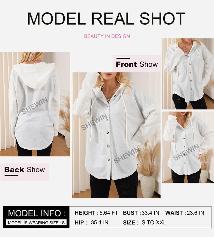 SHEWIN Oversized Sweatshirts for Women Loose Fit Casual Long Sleeve Button Hooded Sweatshirt Hoodie with Pocket