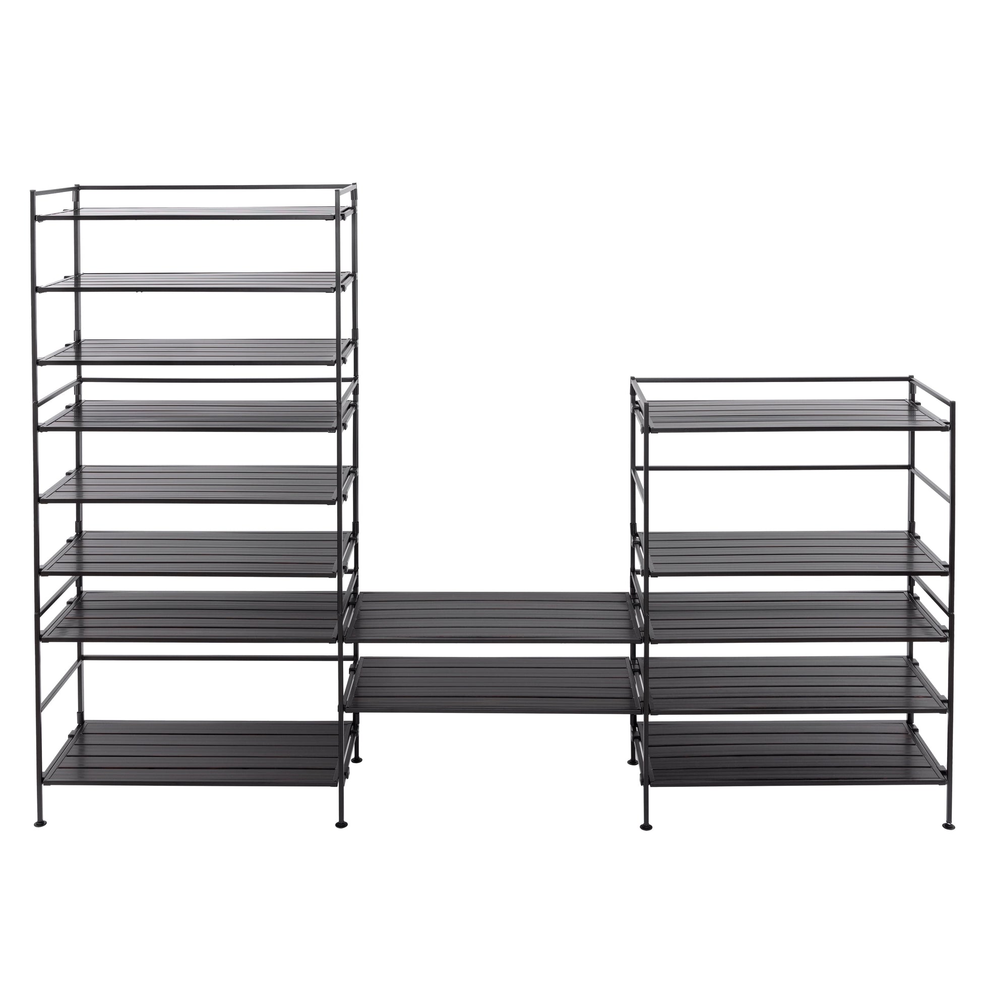 3-Tier Stackable Interlock 12-Pair Resin Slat Sturdy Metal Frame Shoe Storage Rack Organizer, Espresso Slat