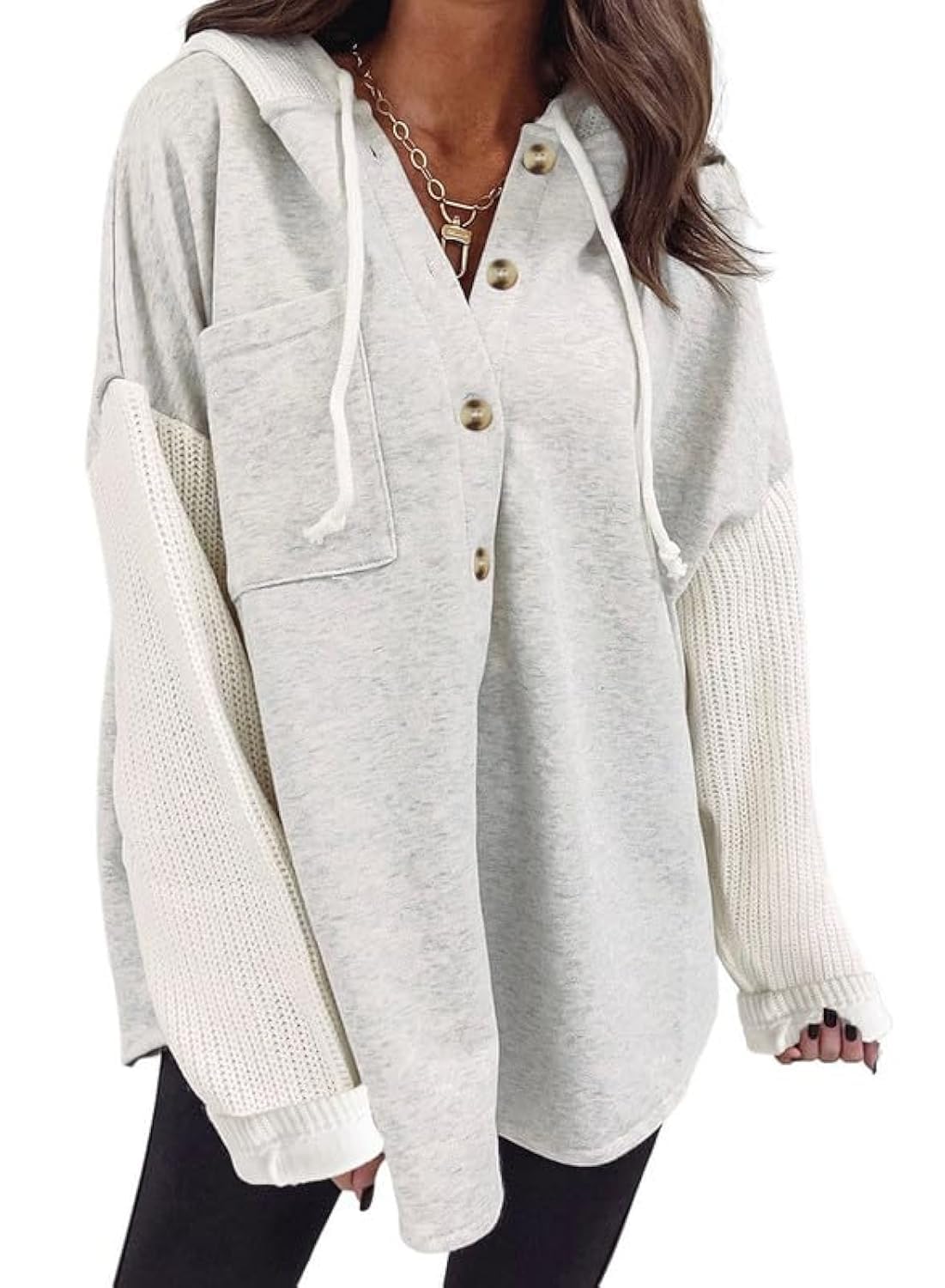 SHEWIN Oversized Sweatshirts for Women Loose Fit Casual Long Sleeve Button Hooded Sweatshirt Hoodie with Pocket