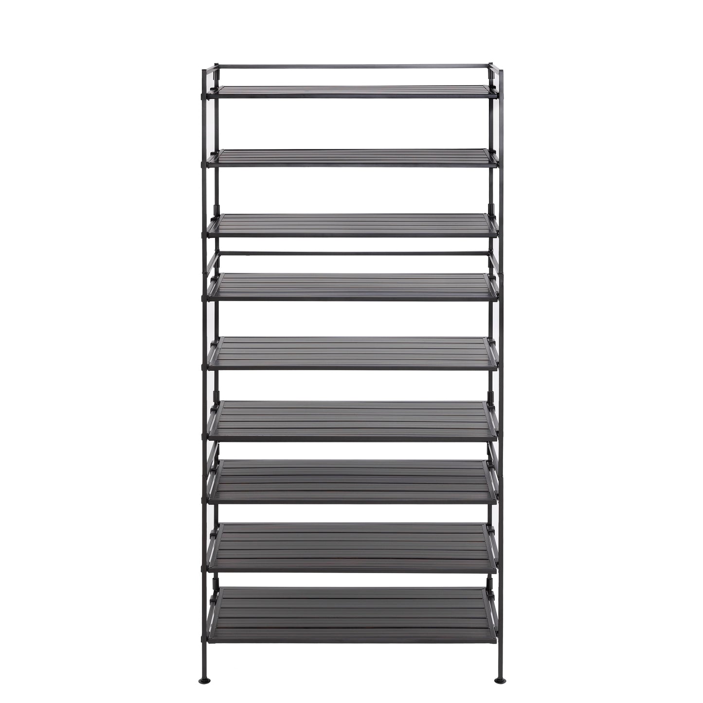 3-Tier Stackable Interlock 12-Pair Resin Slat Sturdy Metal Frame Shoe Storage Rack Organizer, Espresso Slat