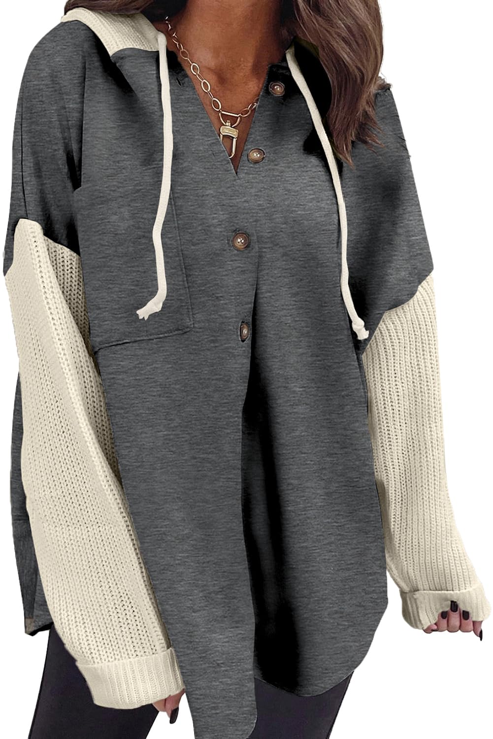 SHEWIN Oversized Sweatshirts for Women Loose Fit Casual Long Sleeve Button Hooded Sweatshirt Hoodie with Pocket