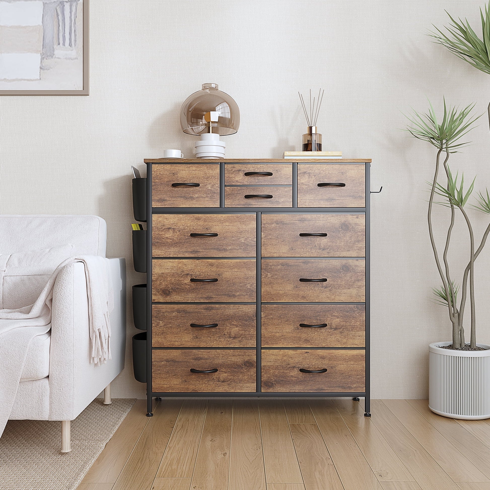 Dresser for Bedroom with 12 Drawer Tall Dresser Chest of Drawers Fabric Dressers Storage for Closet Living Room Hallway, Rustic Brown