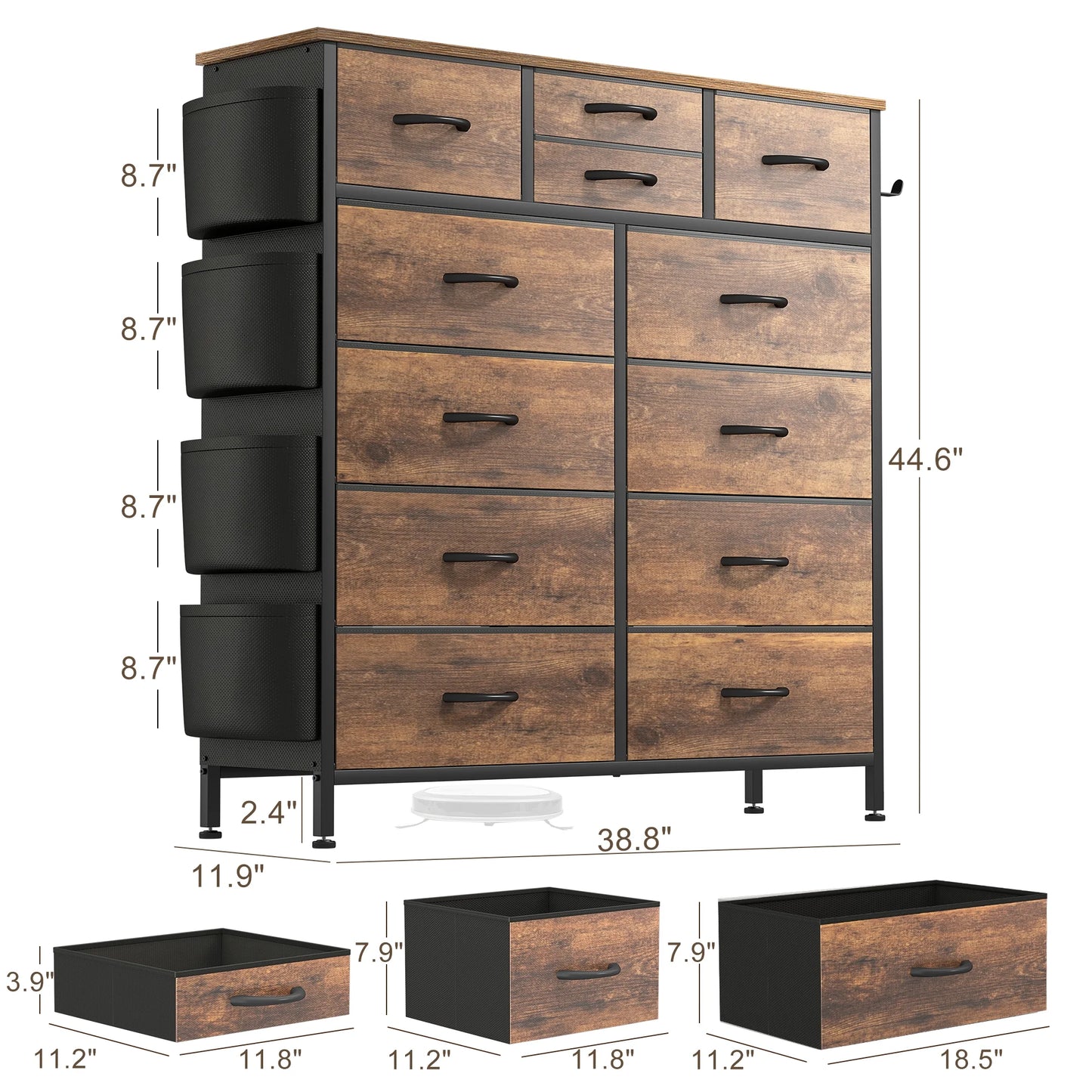 Dresser for Bedroom with 12 Drawer Tall Dresser Chest of Drawers Fabric Dressers Storage for Closet Living Room Hallway, Rustic Brown