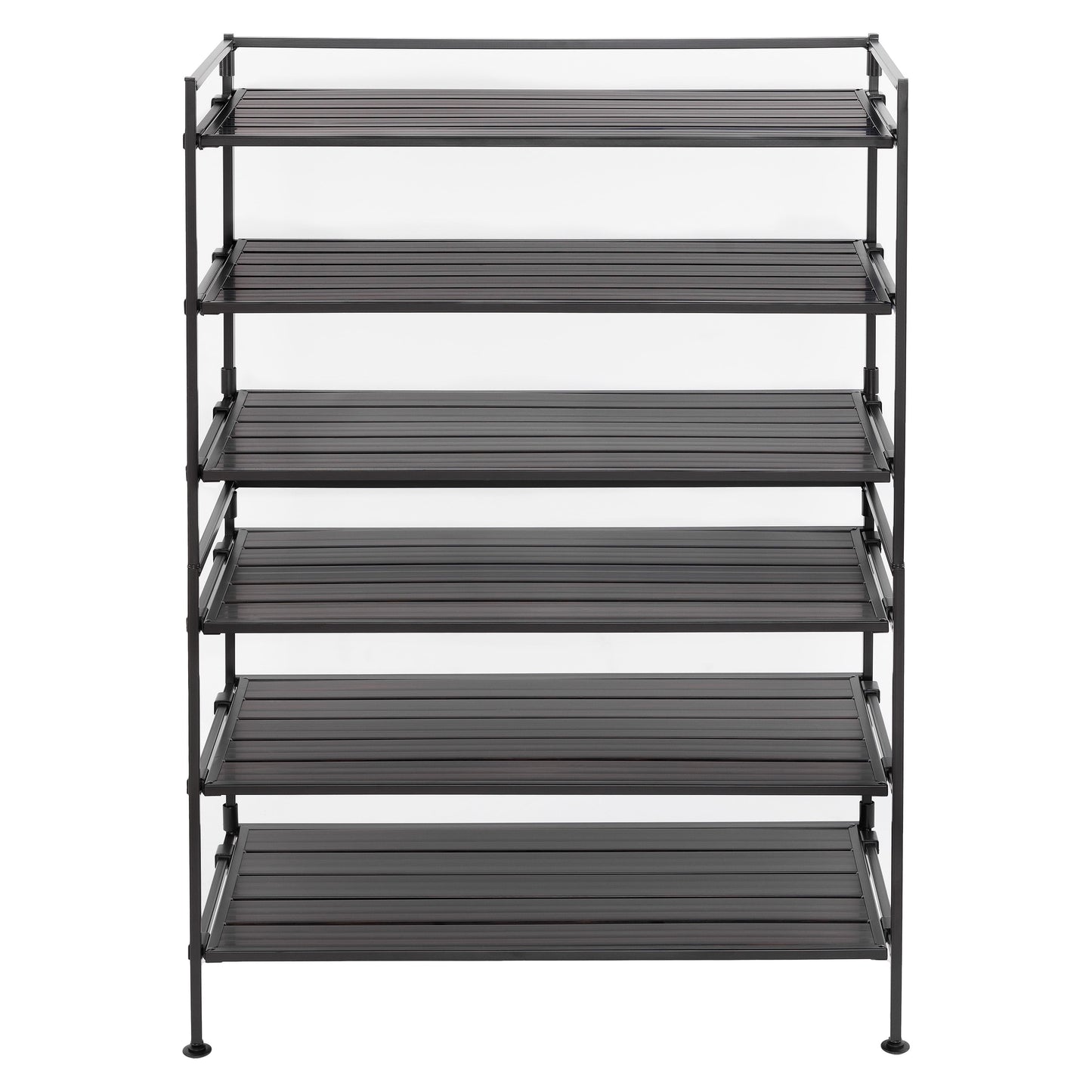 3-Tier Stackable Interlock 12-Pair Resin Slat Sturdy Metal Frame Shoe Storage Rack Organizer, Espresso Slat