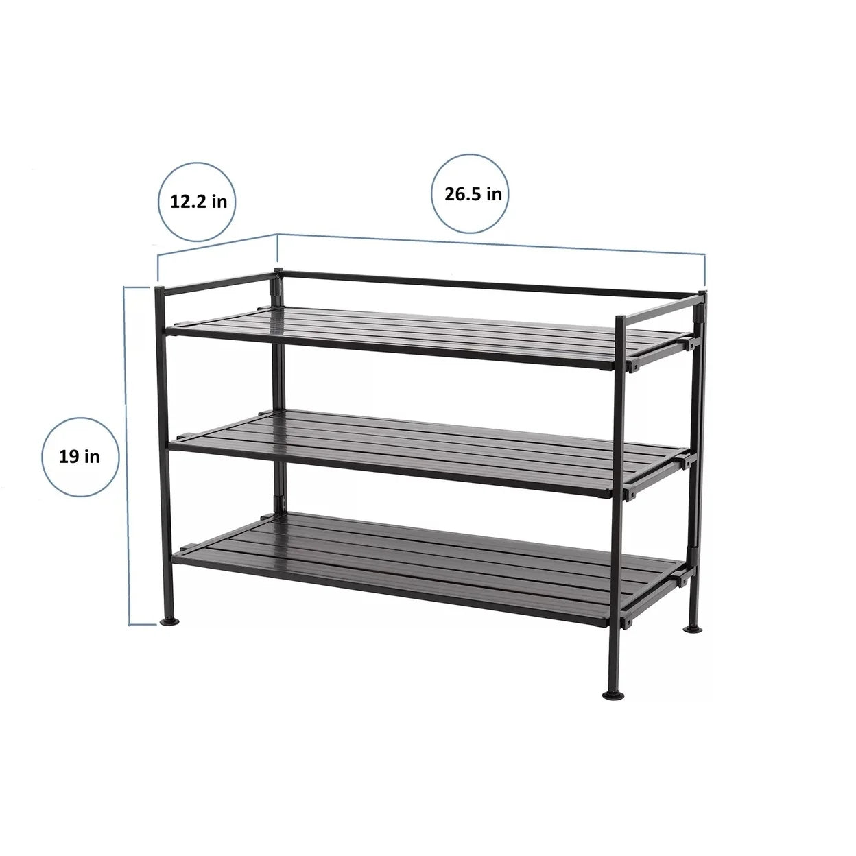 3-Tier Stackable Interlock 12-Pair Resin Slat Sturdy Metal Frame Shoe Storage Rack Organizer, Espresso Slat