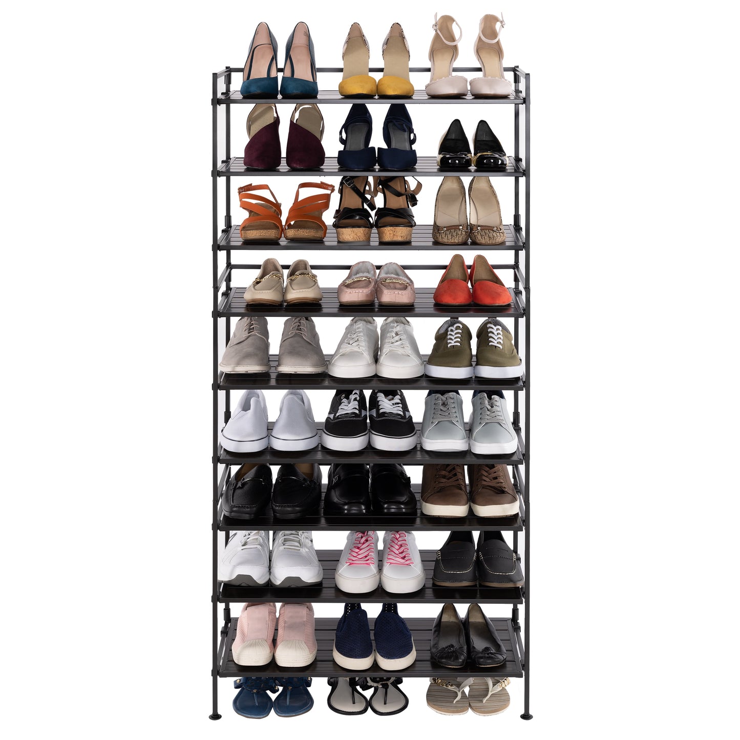 3-Tier Stackable Interlock 12-Pair Resin Slat Sturdy Metal Frame Shoe Storage Rack Organizer, Espresso Slat