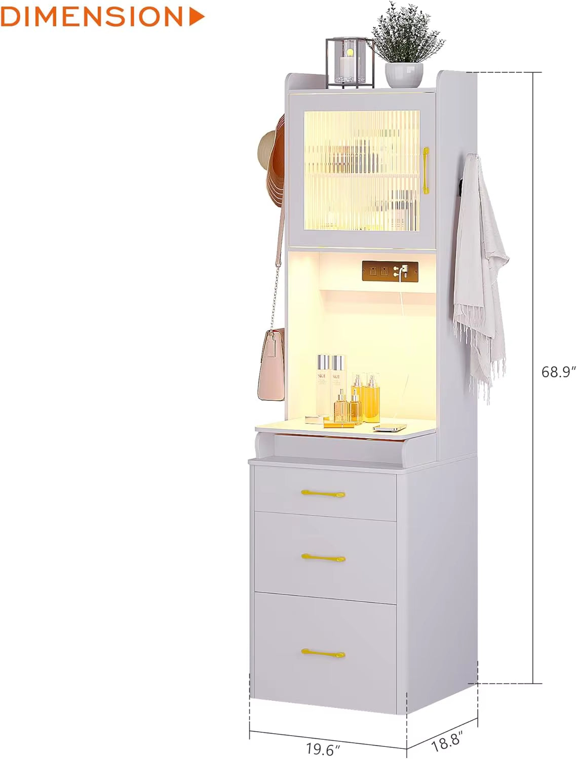 3-In-1 Vanity Desk with Mirror and Lights, Makeup Vanity Table with Cushioned Stool,