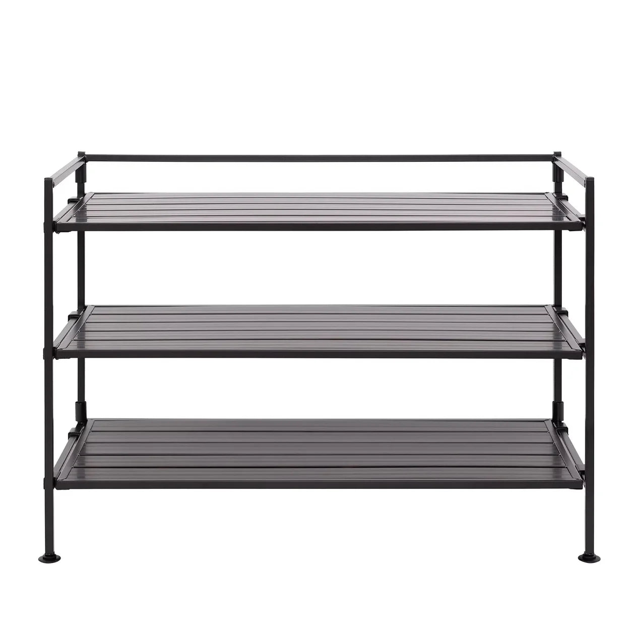 3-Tier Stackable Interlock 12-Pair Resin Slat Sturdy Metal Frame Shoe Storage Rack Organizer, Espresso Slat